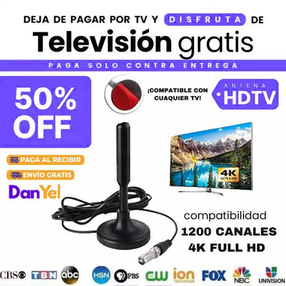 Antena Digital UltraHD 1200+ Canales - Señal HD sin pagar más